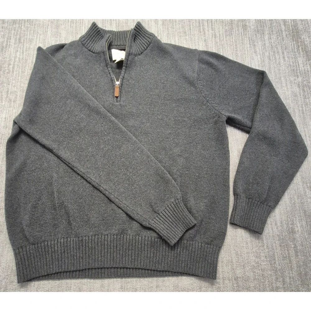 St Johns Bay men's gray 1/4 zip sweater XL 100% Cotton Mock Neck Pullover